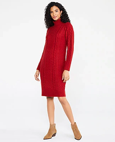 Ann Taylor Petite Turtleneck Cable Sweater Dress In Exotic Ruby
