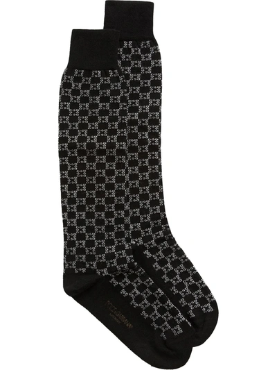 Dolce & Gabbana Square-logo Intarsia-knit Socks In Black