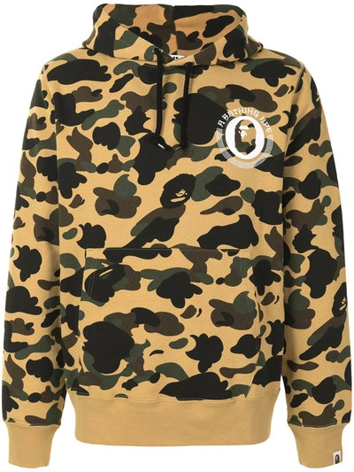 A Bathing Ape Camo Logo Print Hoodie In Brown