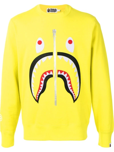 A Bathing Ape Shark Motif Crew-neck Sweatshirt In Yellow