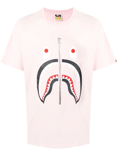 A Bathing Ape Shark-print Short-sleeved T-shirt In Pink