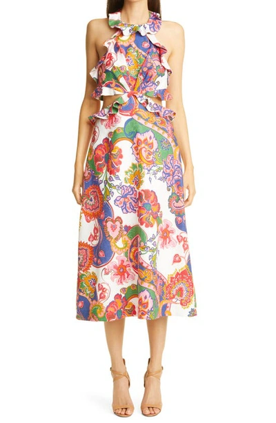 Zimmermann Lovestruck Floral Paisley Tie Back Midi Dress In Natural Paisley Floral