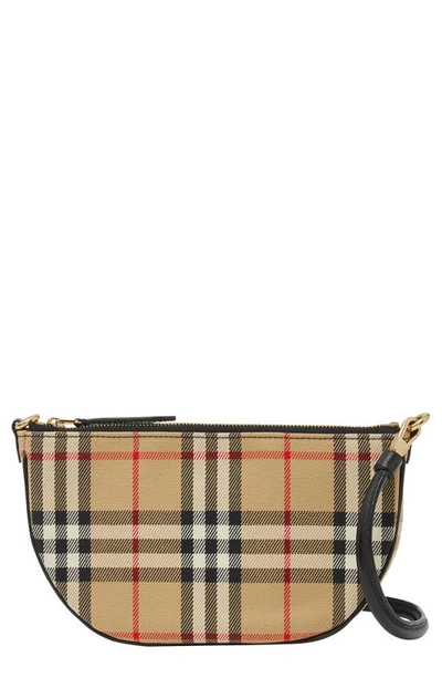 Burberry 'olympia' Check Print Cotton Pouch Leather Handle Bag In Multi-colour