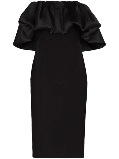 Solace London Raina Off-the-shoulder Midi Dress In Black