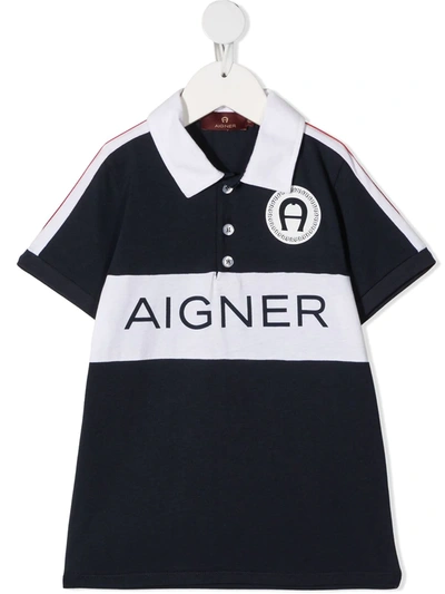 Aigner Kids' Logo Print Polo Shirt In Blue