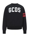 Gcds Crew Neck Sweater With Bold Logo And Striped Accents In Black