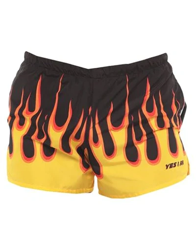 Yes I Am On Fire Printed Tech Swim Shorts In Black