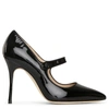 MANOLO BLAHNIK CAMPARINEW 105 PATENT BLACK PUMPS