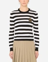 DOLCE & GABBANA STRIPED CREW-NECK SWEATER IN SILK AND CASHMERE WITH LOGO DETAIL