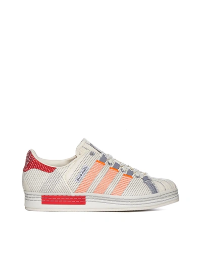 Adidas Originals White Canvas Cg Superstar Sneakers In Off White Bright Red Grey Three F17
