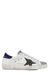 Golden Goose Super-star Sneakers In Leather With Insert And Star In Suede In White/ Grey Star / Blue Tab