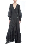 AMOTEA BLACK CLOTILDE MOIRÈ GOWN,11628250