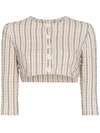 LISA MARIE FERNANDEZ STRIPED BUTTON-UP CROPPED BLOUSE