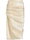Rabanne Asymmetric Ruched Metallic Midi Skirt In Gold