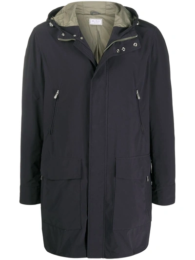 Brunello Cucinelli Hooded Parka Coat In Blue