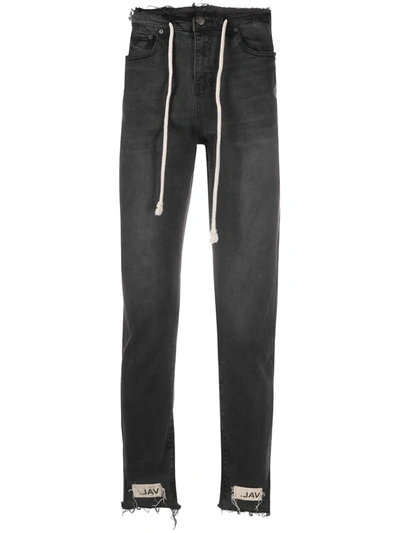 Val Kristopher Distressed Drawstring Slim Denim Jeans In Black