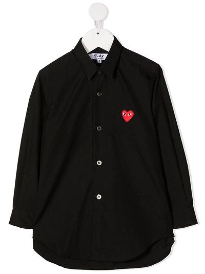 Comme Des Garçons Play Kids' Embroidered Logo Shirt In Black