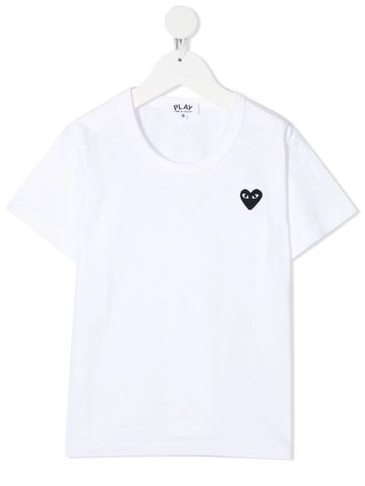 Comme Des Garçons Play Kids' Embroidered-logo Cotton T-shirt In White