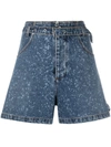 Msgm Paint-splatter Print Denim Shorts In Blue