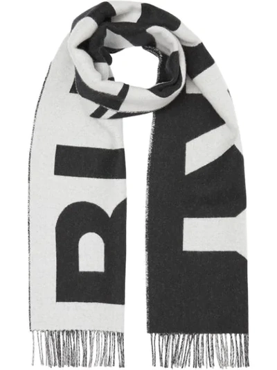 Burberry Double-faced Logo-to-check Reversible Cashmere Scarf In Black/white