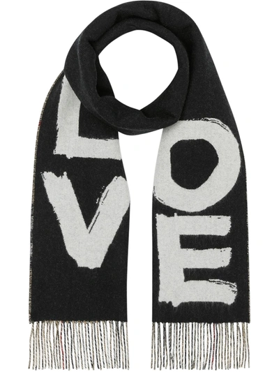 Burberry Black Cashmere Giant Check 'love' Scarf