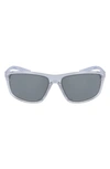 Nike Adrenaline 66mm Rectangular Sunglasses In Crystal Clear/ Grey/ Silver