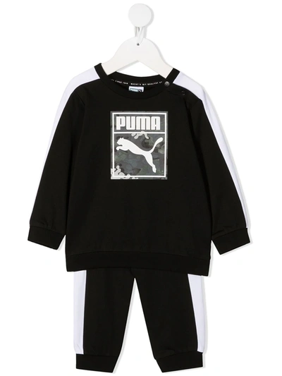 Puma Babies' Logo Print Tracksuit Set In 黑色