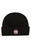 Canada Goose Arctic Disc Merino Wool Ribbed Toque In Black