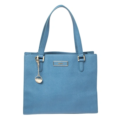 Pre-owned Dkny Cornflower Blue Leather Bryant Park Zip Tote