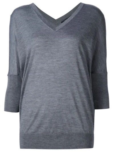 Derek Lam Enzyme Cashmere/silk Batwing-sleeve V-neck Sweater In Grey