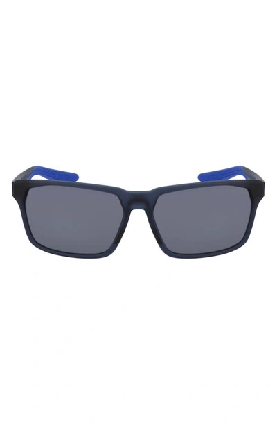Nike Maverick Rge 59mm Rectangular Sunglasses In Midnight Navy/ Silver Mirror