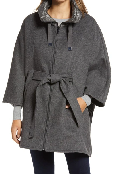 Ellen Tracy Quilted Collar Wool Blend Cape In Grey