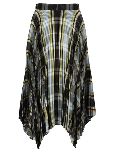 Tory Burch Sunburst Asymmetric Pleated Checked Silk-dupioni Midi Skirt In Multicoloured