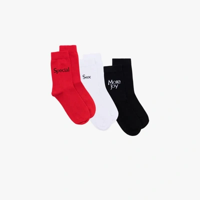 More Joy Slogan-intarsia Set Of Three Socks In Schwarz