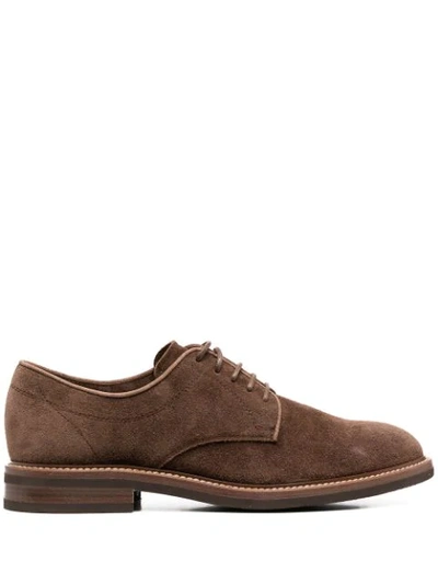 Brunello Cucinelli Toe-cap Suede Derby Shoes In Brown
