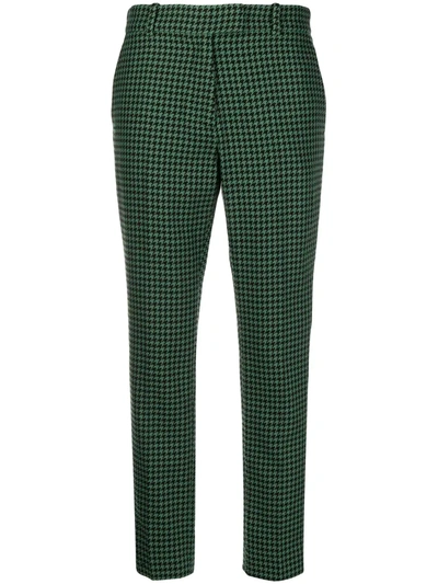 Racil Aries Velvet-trimmed Houndstooth Wool-blend Tweed Slim-leg Trousers In Green