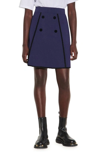 Sandro Jemy Button Front Skirt In Navy Blue