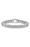 Lagos Signature Sterling Silver Fluted Station Caviar Bracelet In Silver