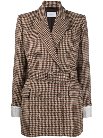 Racil Farrah Belted Double-breasted Houndstooth Wool-tweed Blazer In Brown