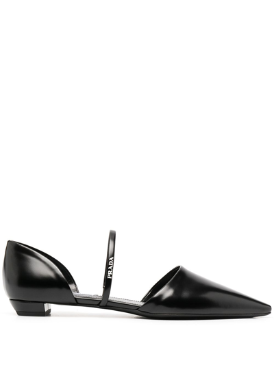 Prada Leather Ballerina Shoes In Black
