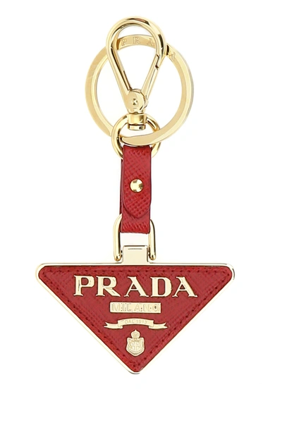 Prada Triangle Logo Keyring In Red