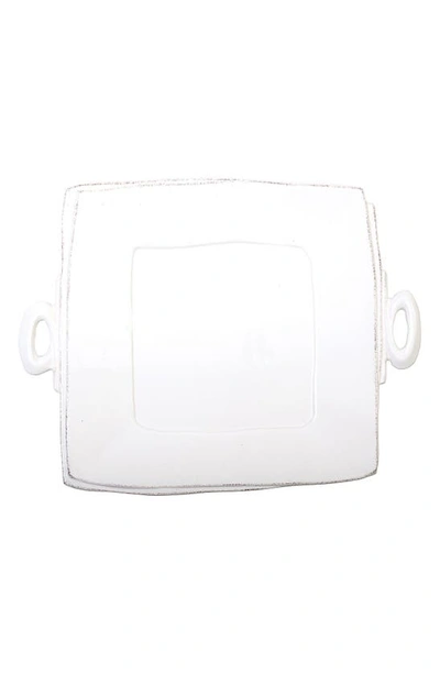 Vietri Lastra Collection Handled Square Platter In White