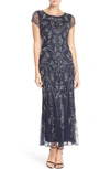 Pisarro Nights Embellished Mesh Gown In Navy