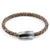 Anchor & Crew Taupe Grey Hayling Silver & Braided Leather Bracelet