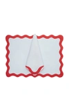 Moda Domus Scalloped Linen Placemat And Napkin Set In Green,pink