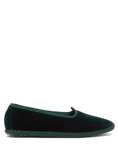Vibi Venezia Velvet-effect Slip-on Loafers In Dark Green