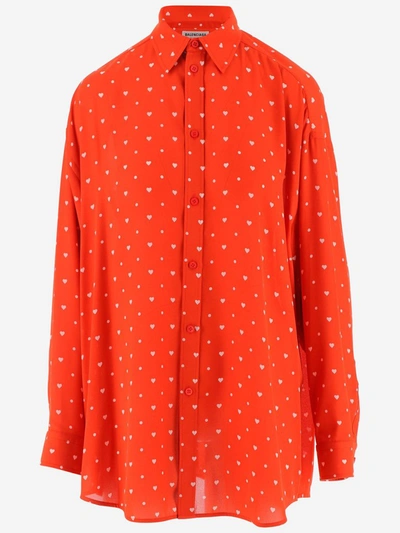 Balenciaga Heart Print Shirt In Red