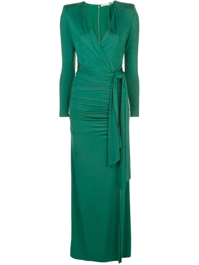 Alice And Olivia Kyra Deep V Drapey Maxi Dress In Forest Green