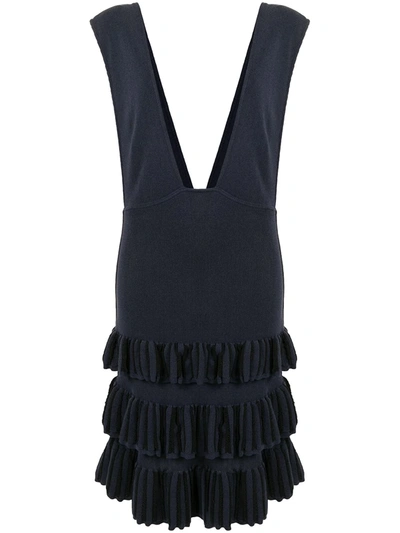 Pre-owned Alaïa Ruffled Pinafore Dress In Blue