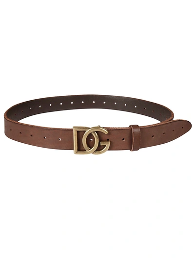 Dolce & Gabbana Initials Buckle Belt In Brown